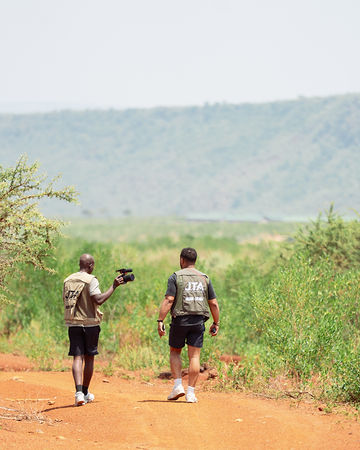 Team walking toward the school
